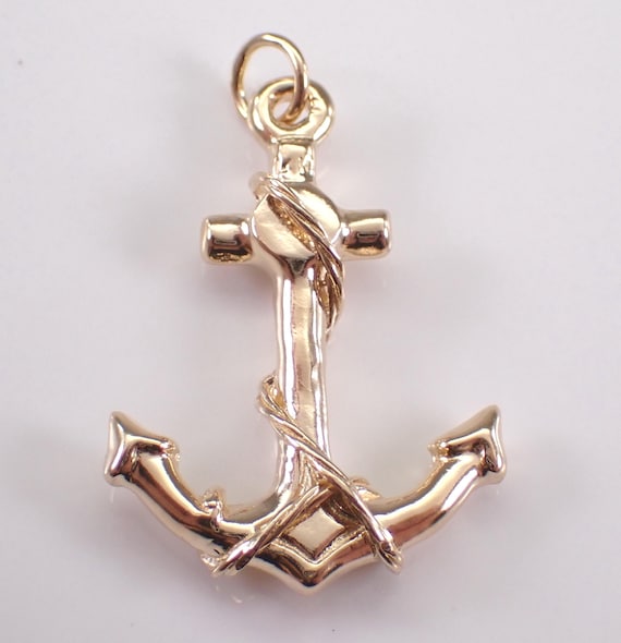 Vintage 14K Yellow Gold Anchor Charm, Nautical Sea Ship Pendant for Bracelet or Necklace