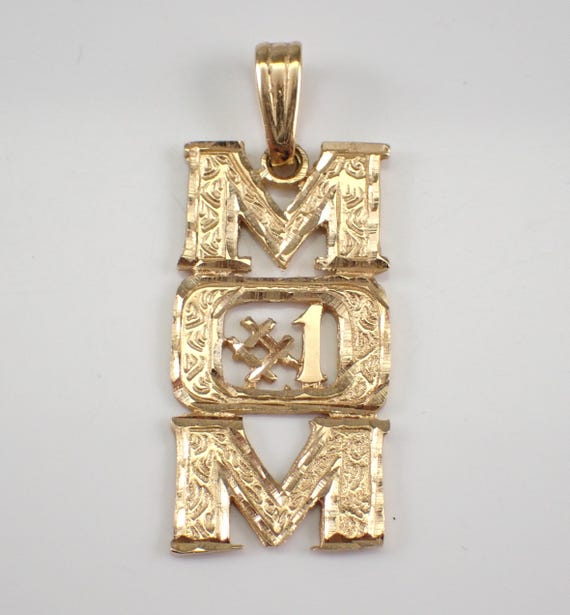 Vintage 14K Yellow Gold "#1 MOM" Charm, Unique Bold Mother Pendant for Bracelet or Necklace