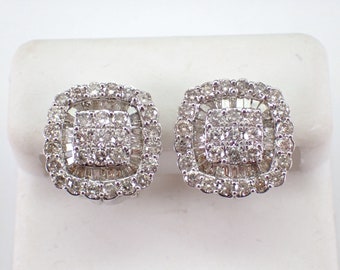 2ct Diamond Cluster Earrings - Unique White Gold Cluster Omega Clip Drops - Bridal Fine Jewelry Gift