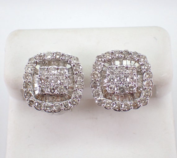 2ct Diamond Cluster Earrings - Unique White Gold Cluster Omega Clip Drops - Bridal Fine Jewelry Gift