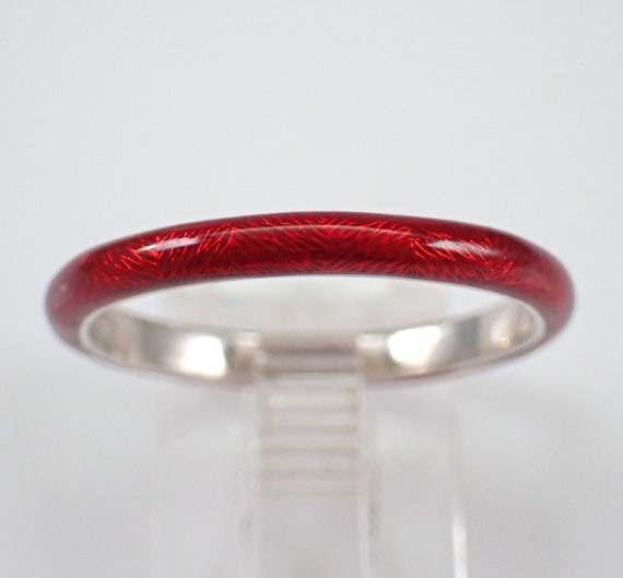 Sterling Silver and Enamel Stackable Ring - Estate Red or Purple Color Wedding Anniversary Band