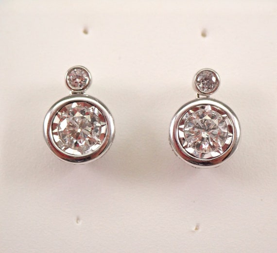 White Gold Diamond Stud Earrings - Art Deco Style Bezel Set Studs - Unique Bridal Fine Jewelry Gift
