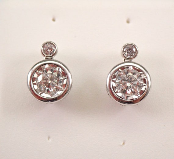 Genuine Diamond Stud Earrings - White Gold Bezel Set Studs - Unique Bridal Fine Jewelry Gift