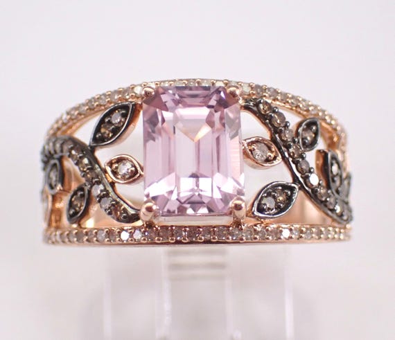 14K Rose Gold Kunzite Engagement Ring - Unique Brown Diamond Bridal Setting - GalaxyGems Fine Jewelry Gift