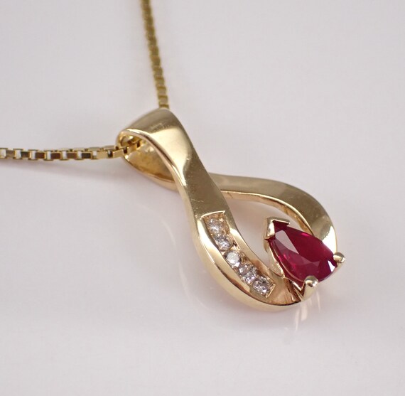 Ruby and Diamond Charm Pendant and Chain - 14K Ye… - image 2