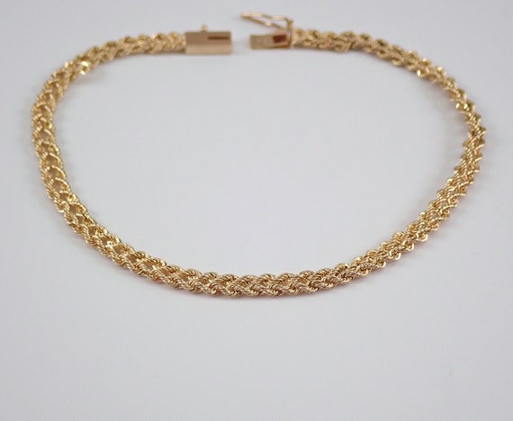 Estate 14K Yellow Gold Rope Chain Bracelet - Vintage Double Row Strand Layering Link - Dainty Everyday Jewelry Gift