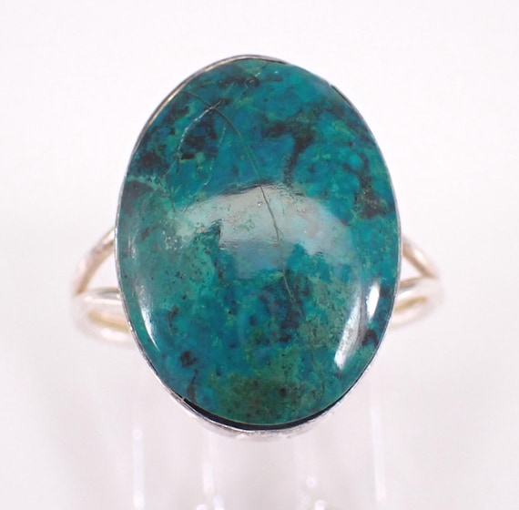 Sterling Silver Chrysocolla Solitaire Ring - Vintage Estate Gemstone Jewelry Gift