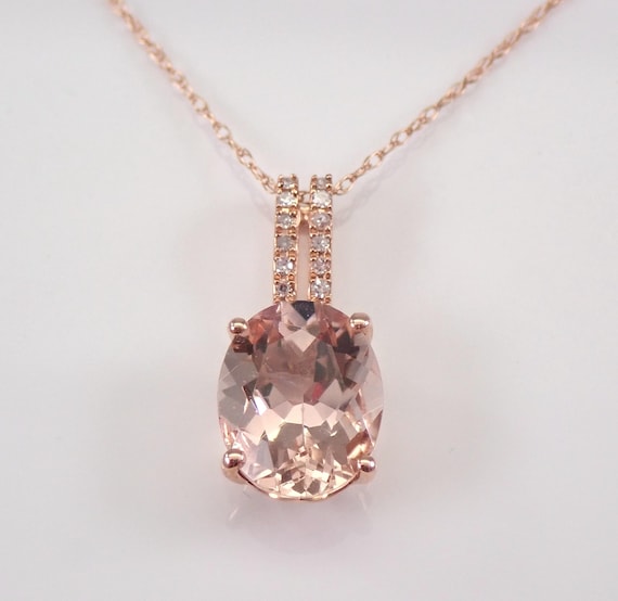 Morganite and Diamond Pendant and Chain - Rose Gold Setting Slide Charm Necklace - Pink Gemstone Fine Jewelry Gift