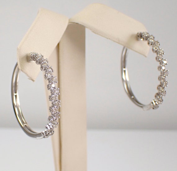 White Gold Diamond Hoop Earrings - Large Round Hoops - GalaxyGems Fine Jewelry Gift