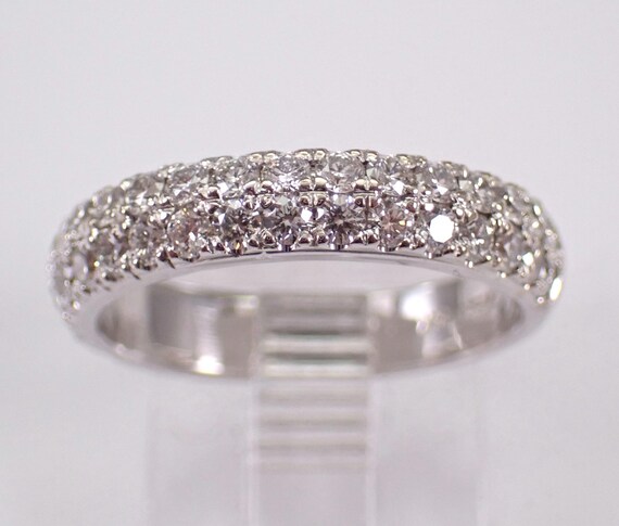14K White Gold Diamond Wedding Ring - Pave Set Stackable Anniversary Band - Unique Bridal Fine Jewelry Gift