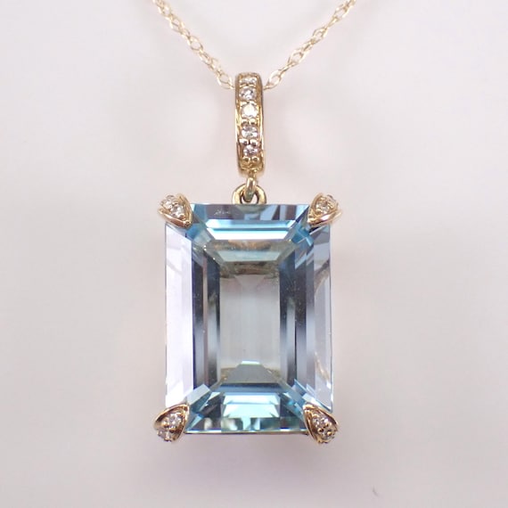 Yellow Gold Blue Topaz Pendant and Chain: Diamond Choker Charm Necklace