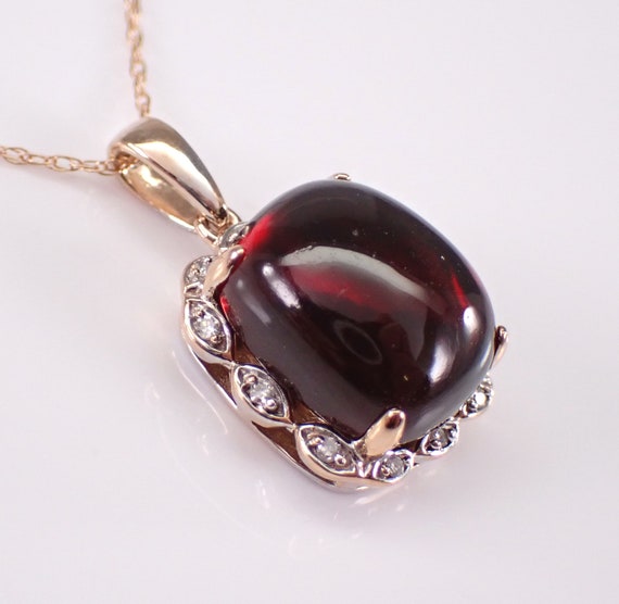 Garnet and Diamond Pendant and Chain - Rose Gold Dainty Halo Necklace - January Birthstone Fine Jewelry Gift