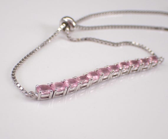 Vintage Pink Topaz Tennis Bolo Bracelet - Estate Sterling Silver Gemstone Link