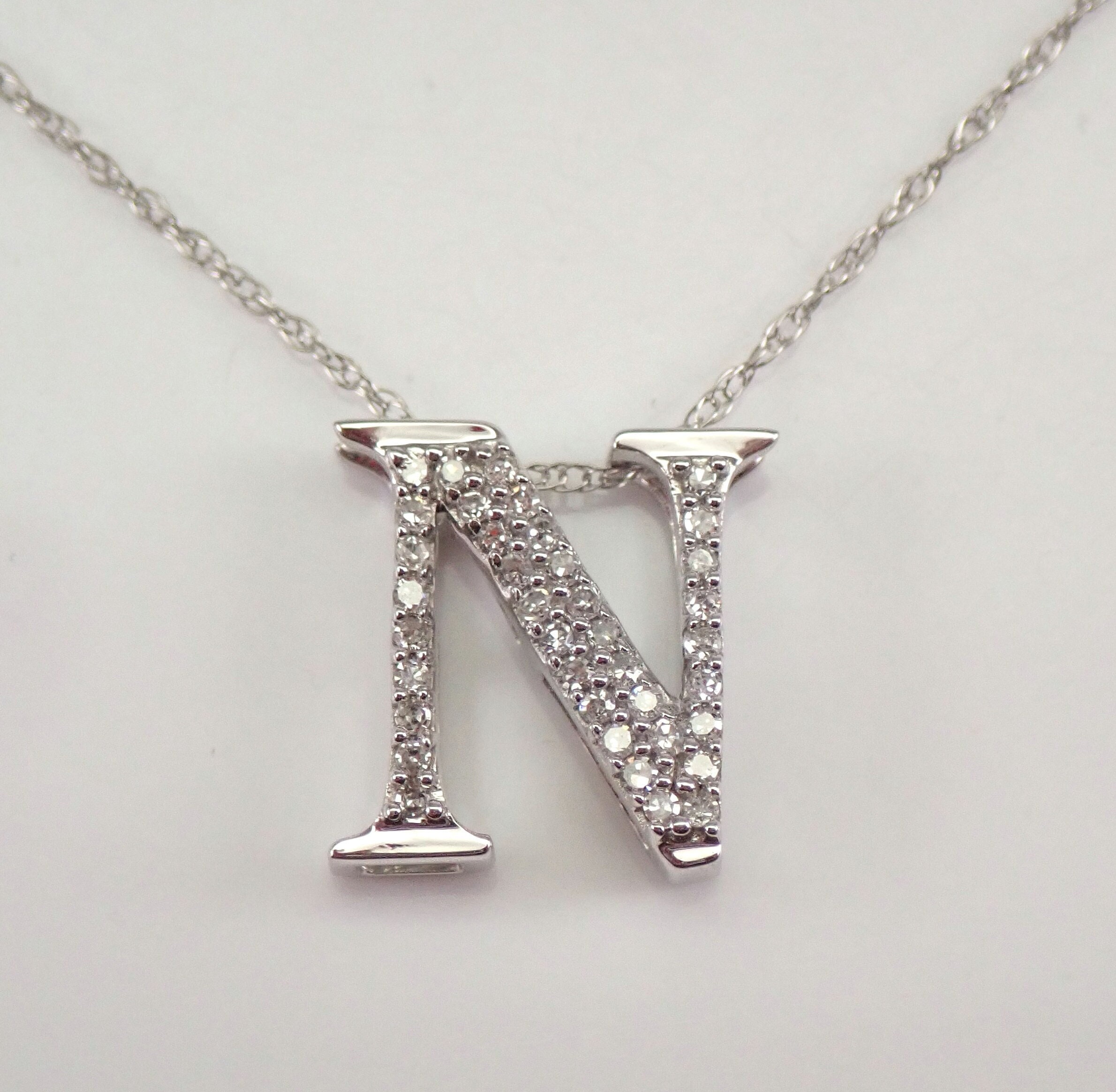 Diamond Initial N Pendant Necklace 1/10 ct tw Round 10K White Gold | Jared