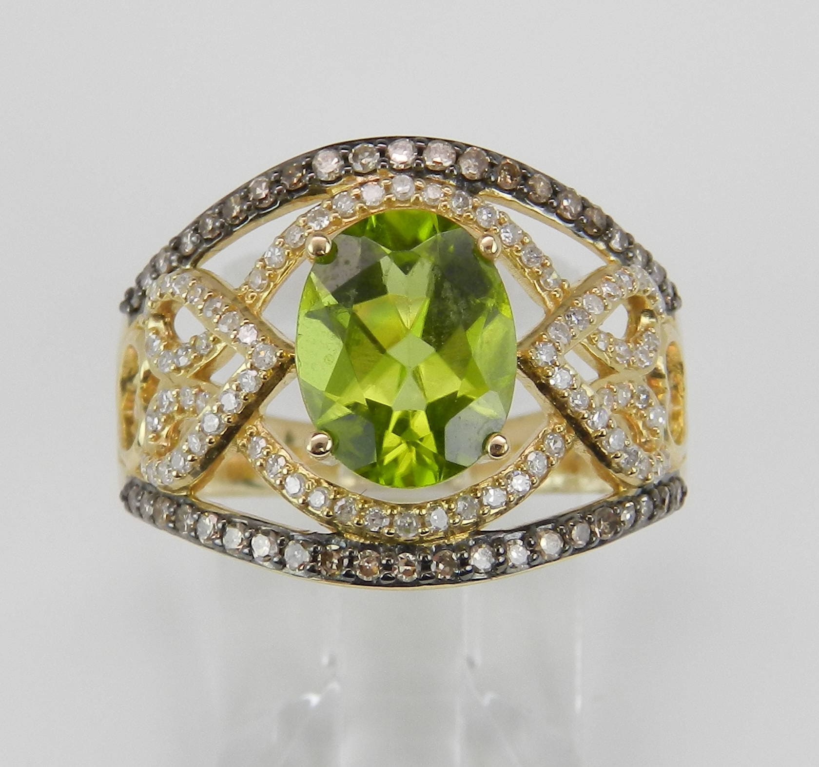 14K Yellow Gold Champagne Diamond and Peridot Engagement Wide - Etsy