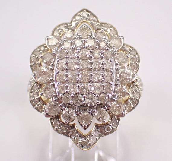 Yellow Gold Diamond Cocktail Ring - Large Cluster Anniversary Band - GalaxyGems Fine Jewelry Gift