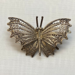 Vintage Sterling Silver Butterfly Brooch, Filigree Silver Fine Jewelry for Women, 80s Silver Butterfly Pin