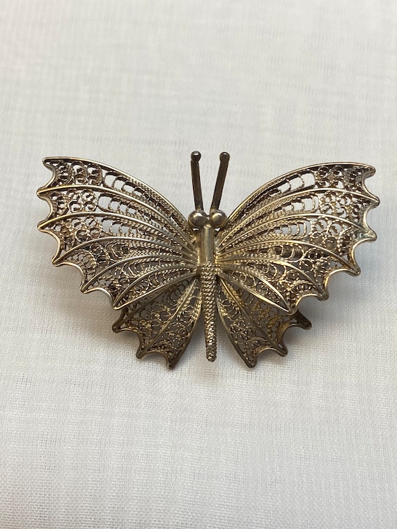 Vintage Sterling Silver Butterfly Brooch, Filigree Silver Fine Jewelry for Women, 80s Silver Butterfly Pin