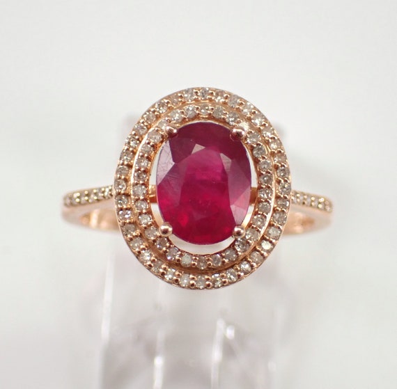 Ruby and Diamond Engagement Ring, 14K Rose Gold Gemstone Halo Ring, Genuine July Birthstone Jewelry Gift