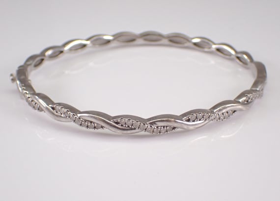 Vintage Sterling Silver Diamond Bangle Bracelet by Effy - Estate Braided Crossover Design