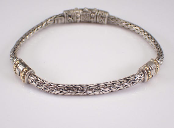 Vintage Sterling Silver and 18K Gold Bracelet: Keith Jack Celtic Dragon Braided Weaved Link