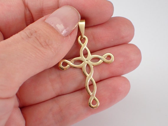 Vintage 14K Yellow Gold Large Cross Pendant, Religious Fine Jewelry Charm