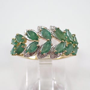 Yellow Gold Emerald Wedding Ring, Stacking Diamond Anniversary Band, May Gemstone Fine Jewelry Gift
