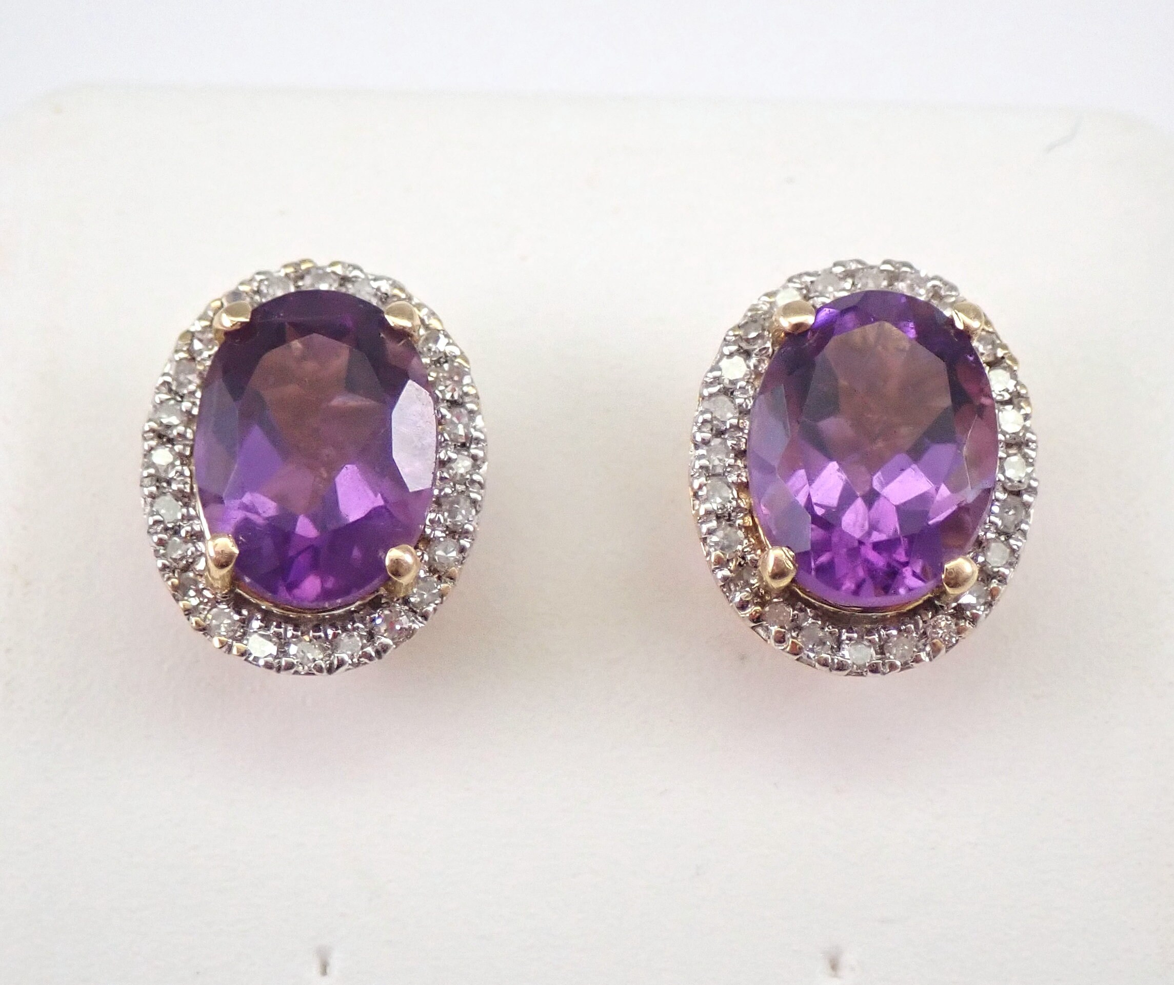 2.15 ct Amethyst and Diamond Stud Earrings Halo Studs 14K Yellow Gold ...