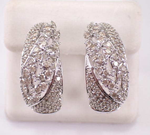 White Gold Diamond Hoop Earrings - Chunky Large Diamond Huggies - GalaxyGems Fine Jewelry Gift
