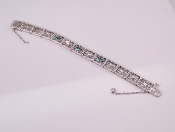Antique Filigree Emerald and Diamond Bracelet in … - image 4