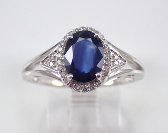 Sapphire and Diamond Halo Ring - White Gold Gemstone Setting - Unique Bridal Fine Jewelry Gift