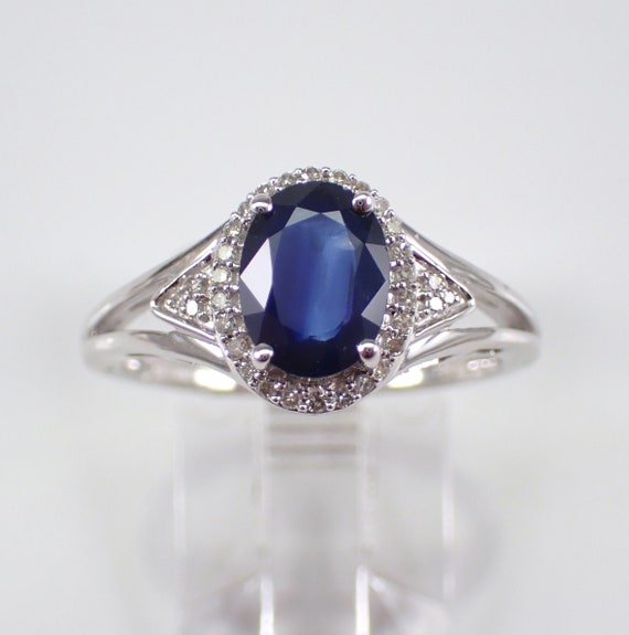 Sapphire and Diamond Halo Ring - White Gold Gemstone Setting - Unique Bridal Fine Jewelry Gift