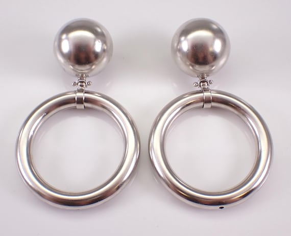 Vintage Sterling Silver Earrings, 80s Large Door Knocker Hoops, Unique Everyday Jewelry Gift