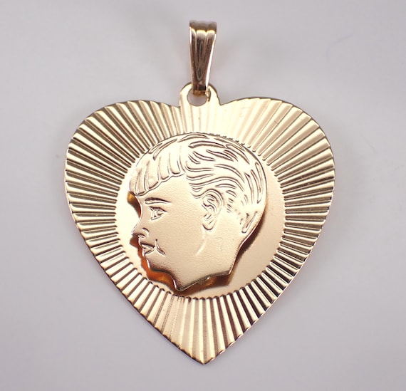 Vintage 14K Yellow Gold Boy Charm Pendant, Estate Heart Disk Charm for Necklace or Bracelet