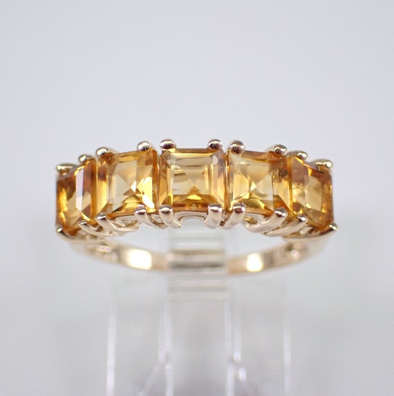 Square Citrine Wedding Ring - Yellow Gold Simple Anniversary Band - Stacking Gemstone Right Hand Ring