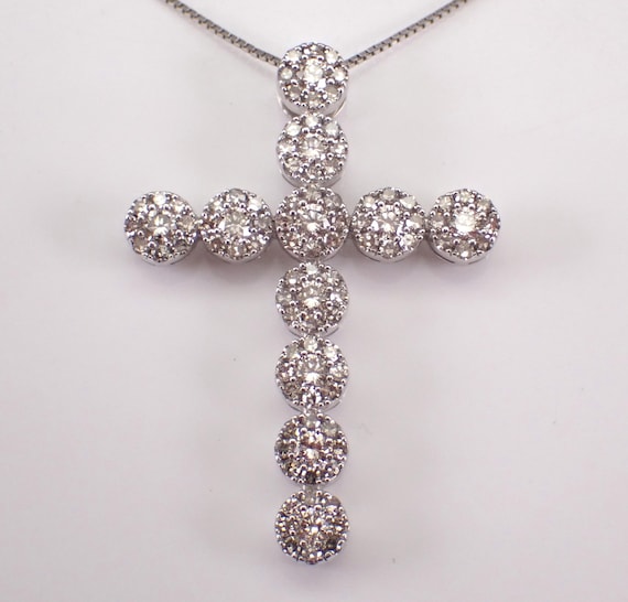 White Gold Diamond CROSS Pendant and Chain, Religious Charm Choker Necklace