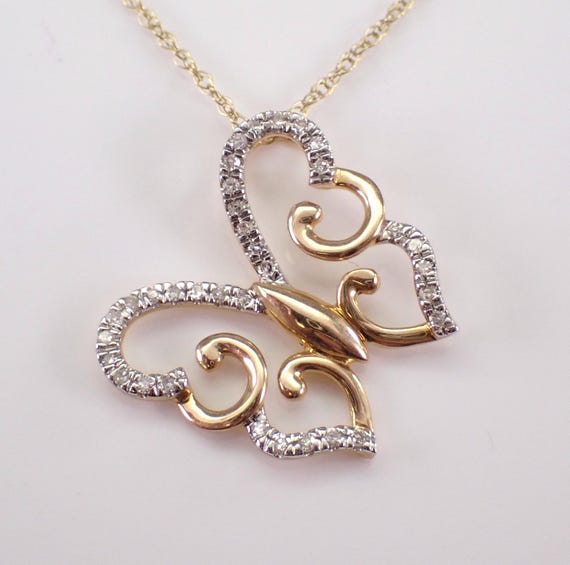 Diamond Butterfly Pendant and Chain, Yellow Gold Dainty Charm Necklace, Birthday Fine Jewelry Gift