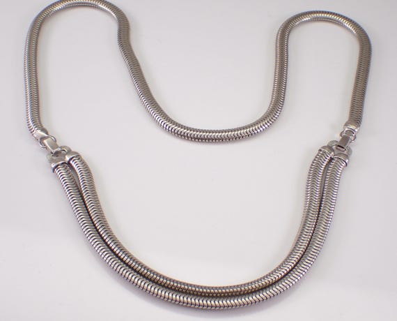 Vintage Sterling Silver Signed Forstner Necklace and Bracelet: Unique Convertible Estate Chunky Snake Chain