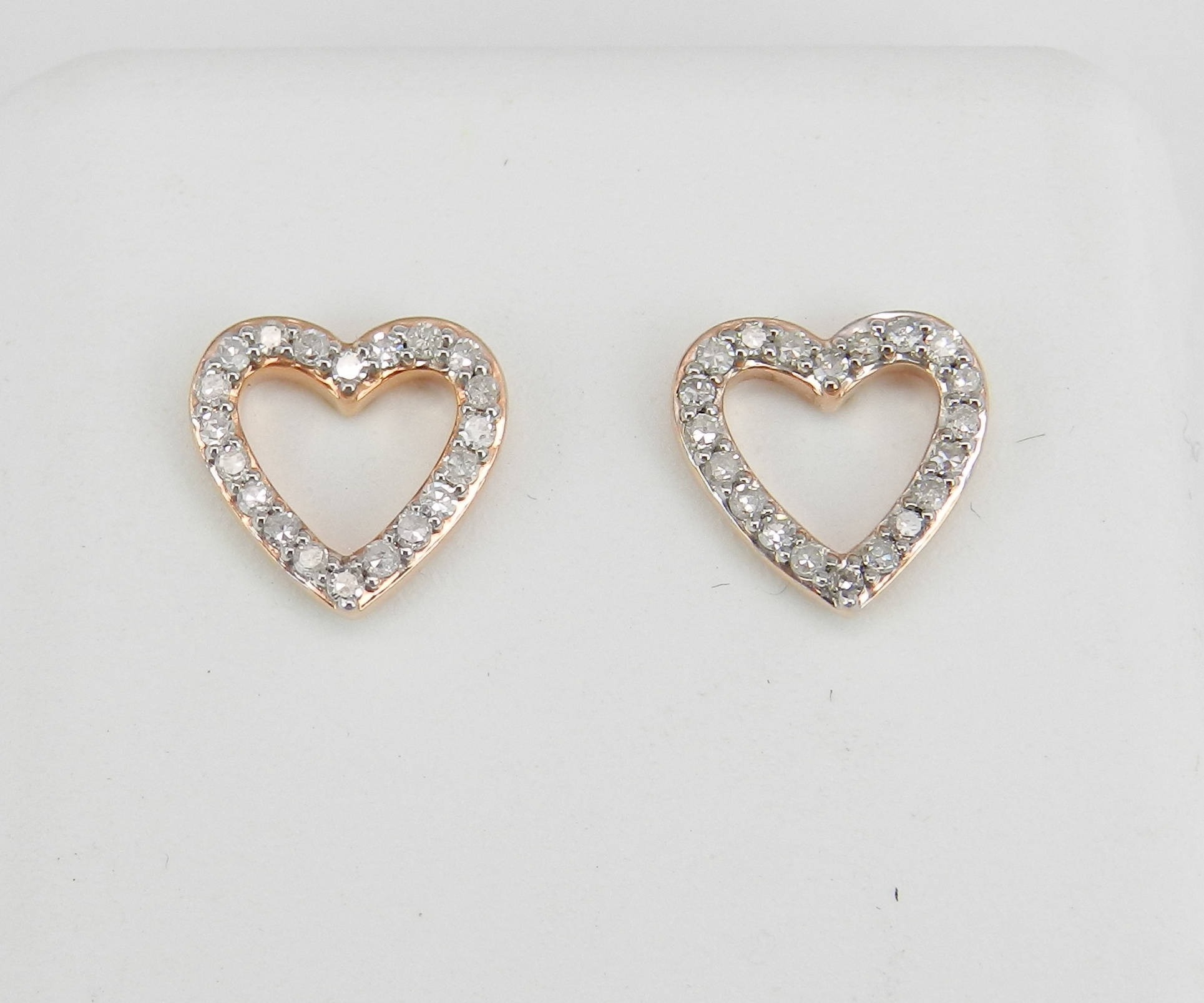 Diamond Heart Stud Earrings Wedding Studs Love Gift 14K Rose Gold Cluster