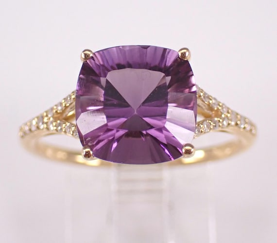 Yellow Gold Amethyst and Diamond Ring: Dainty Gemstone Engagement Setting
