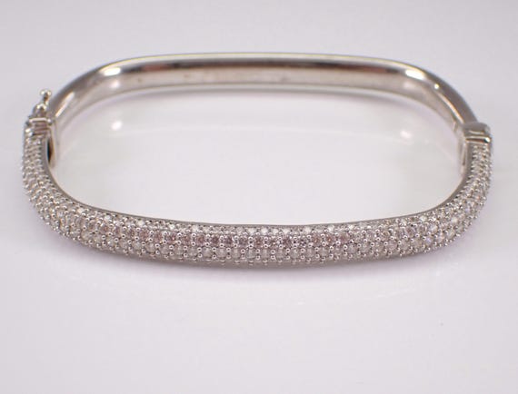 Sterling Silver Milor Bangle Bracelet, Vintage Cubic Zirconia Hinged Square Cuff, Unique Designer Jewelry Gift