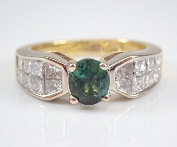 Vintage Green Tourmaline Engagement Ring, Solid 1… - image 4