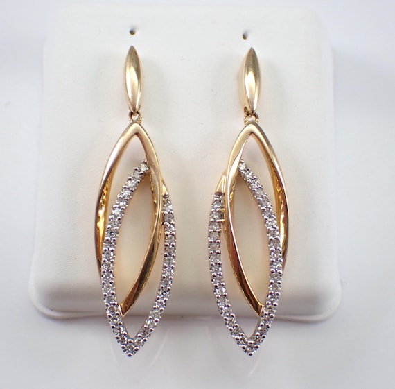 Yellow Gold Diamond Dangle Earrings - Unique Teardrop Modern Chandelier Design - GalaxyGems Fine Jewelry Gift
