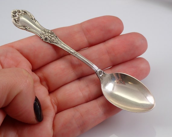 Vintage Sterling Silver Baby Spoon - Decorative Antique Teaspoon - Estate Ornate Floral Newborn Gift - Wild Rose Dinnerware Collection