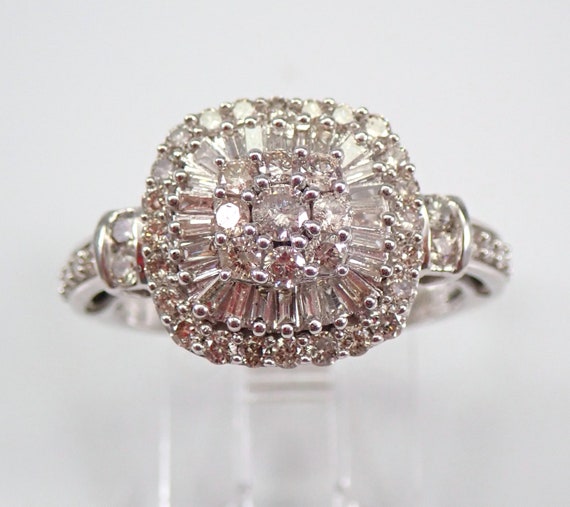 Diamond Halo Cluster Engagement Ring, White Gold Bridal Diamond Setting, Cushion Shape Fine Jewelry Gift