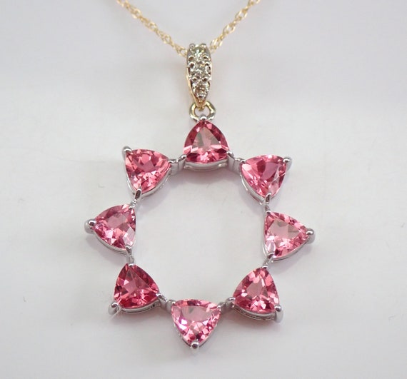 Pink Tourmaline Star Necklace - 14K Gold Trillion Gemstone Pendant - Octagonal Circle of Life Necklace with Chain