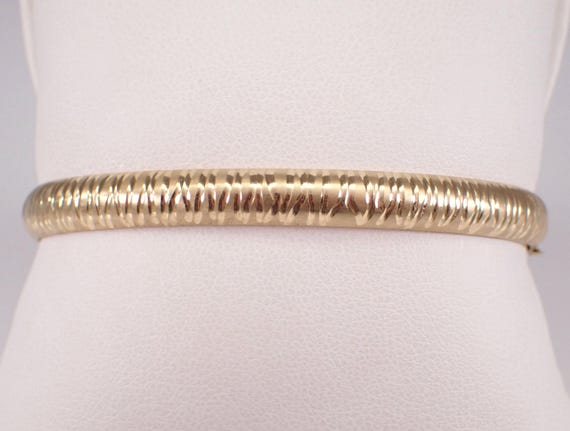 Vintage 14K Yellow Gold Bangle Bracelet, Estate Textured Stackable Cuff