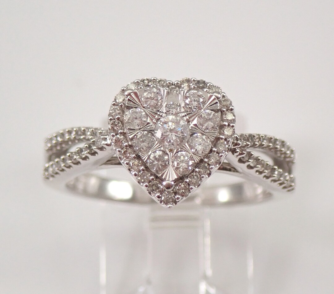 Diamond Cluster Heart Ring Halo Promise Engagement Ring White Gold Size