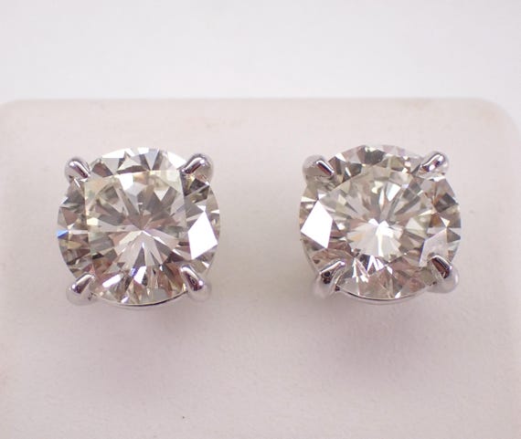 14K White Gold 5.21 ct Diamond Stud Earrings - Natural Large Round Brilliant Studs - GalaxyGems Fine Jewelry Gift