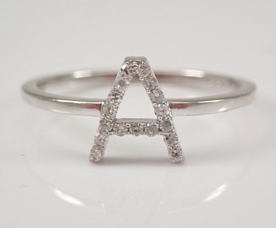 Genuine Diamond INITIAL A Ring - Solid White Gold Jewelry - Best Friend Gift - Graduation - Sweet 16